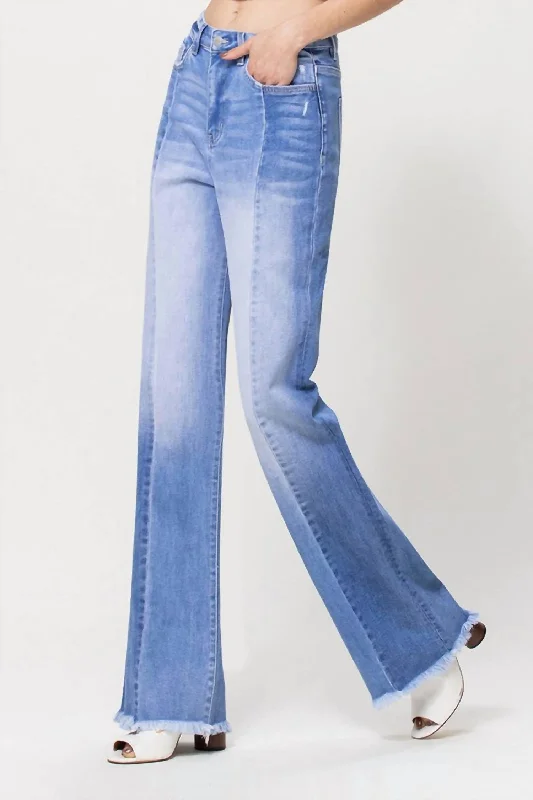 Green relaxed Pants-Groove 90's Wide Leg Contrast Jean In Light Blue