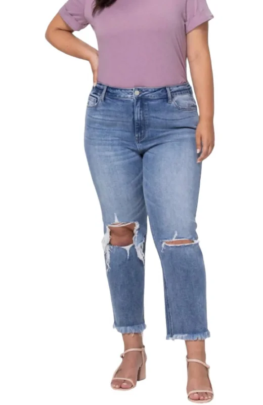 Travel light Pants-High Rise Relaxed Distressed Crop Jeans - Plus In Blue