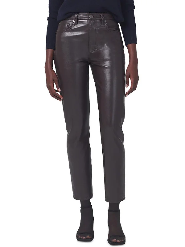 Home lounge Pants-Jolene Womens Recycled Leather High Waist Straight Leg Jeans