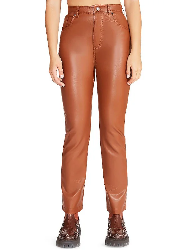 Orange movie Pants-Josie Womens Faux Leather Mid-Rise Straight Leg Pants