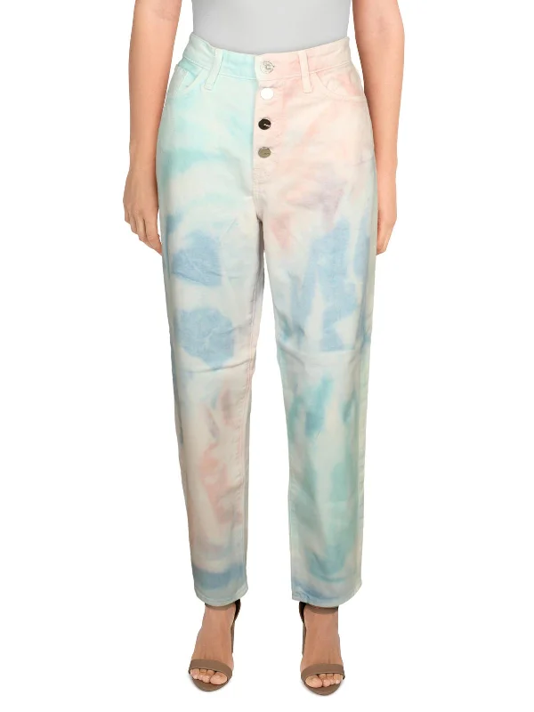 Red lion design Pants-Lila Womens High Rise Tie-Dye Mom Jeans