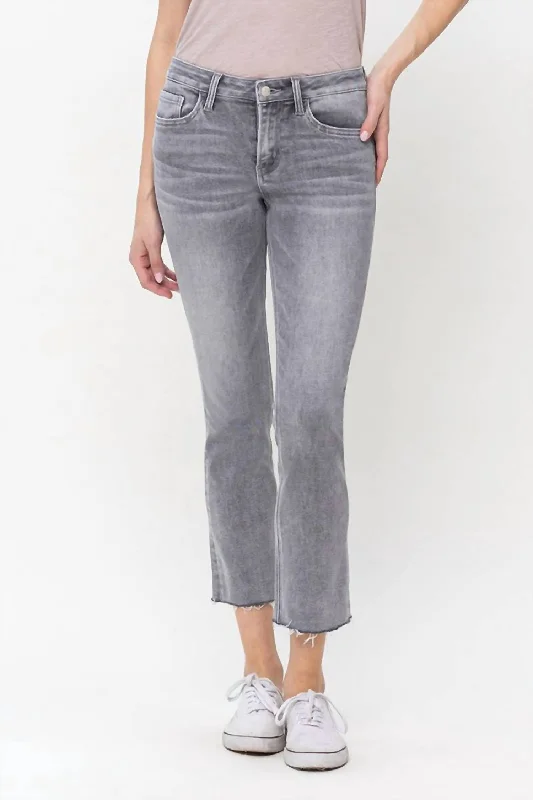 Long white Pants-Mid Rise Crop Slim Straight Jeans In Faded Grey