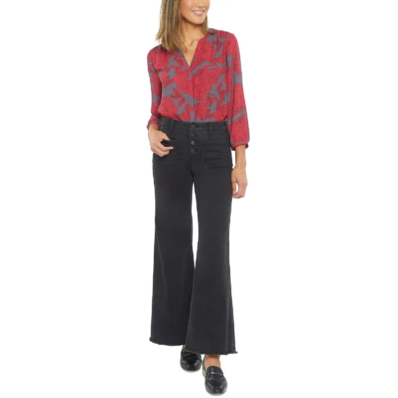 Organic hemp Pants-Patchie Womens Ankle Button Fly Wide Leg Jeans