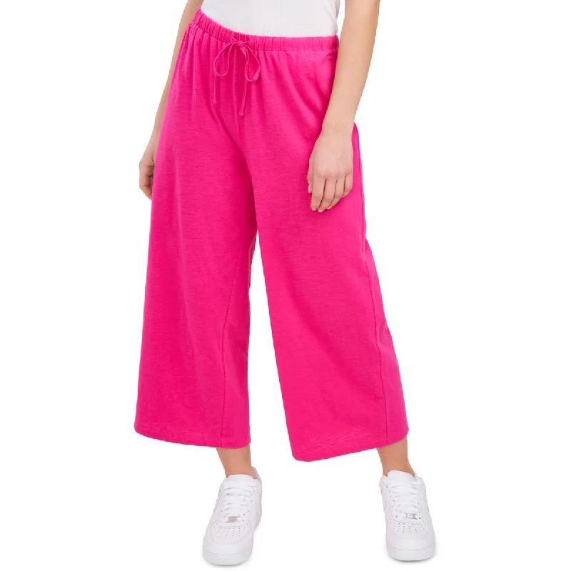 Blue breathable fabric Pants-Patrice Womens Cropped Knit Wide Leg Pants