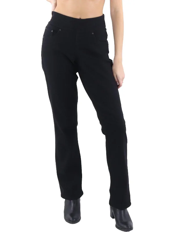 Blue leather bold Pants-Petites Womens Mid-Rise Stretch Straight Leg Jeans