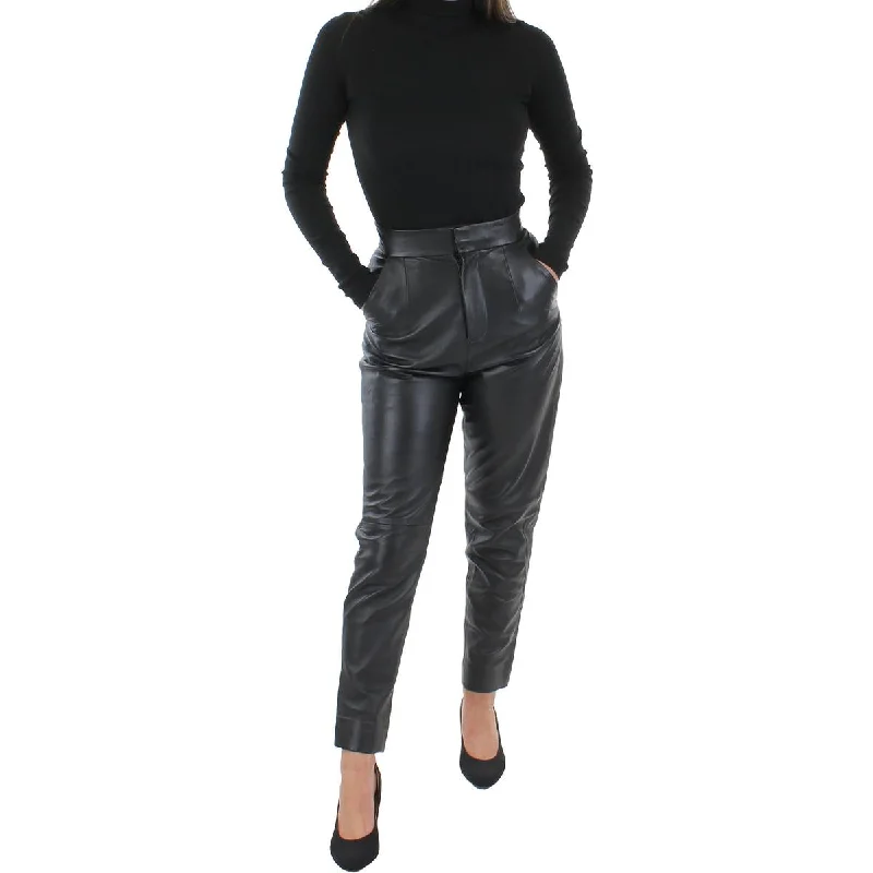 Ankle-length stylish Pants-Philomenia Womens Faux Leather High Rise Trouser Pants