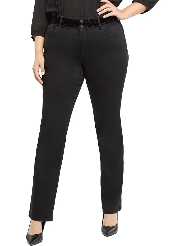 Polyester stretch Pants-Plus Marilyn Womens Flocked Mid-Rise Straight Leg Jeans