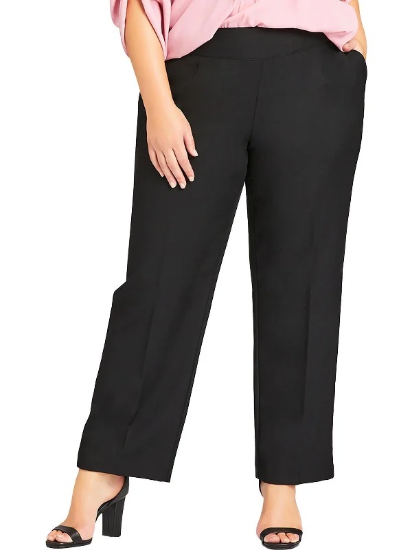 Seniors comfy Pants-Plus Womens Mid-Rise Office Straight Leg Pants