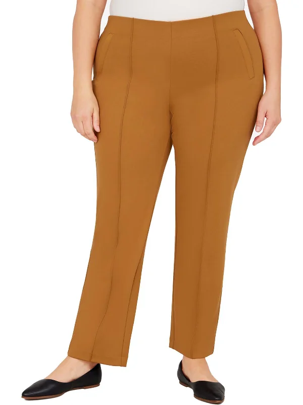 Petite white Pants-Plus Womens Pintuck High Rise Straight Leg Pants