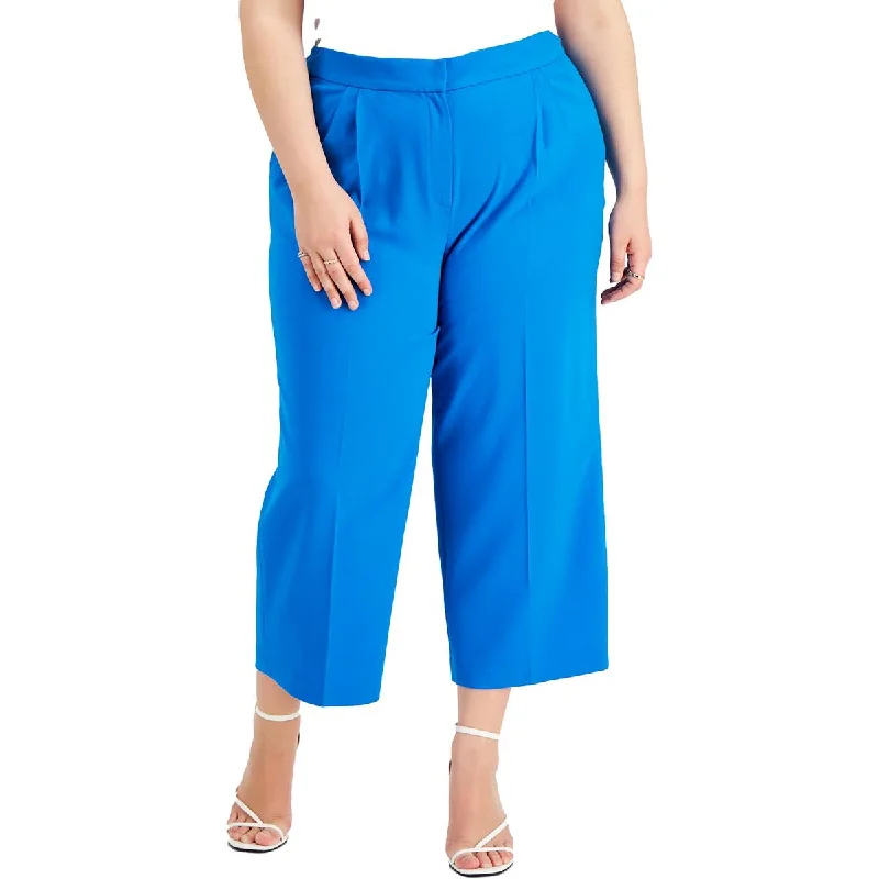 Blue ocean wave Pants-Plus Womens Textured Office Suit Pants