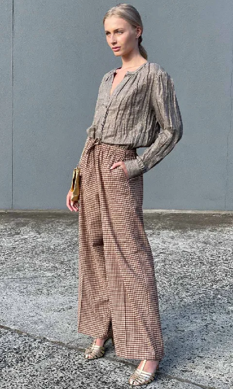 Extra-long blue Pants-Pomandere Copper Check Trousers