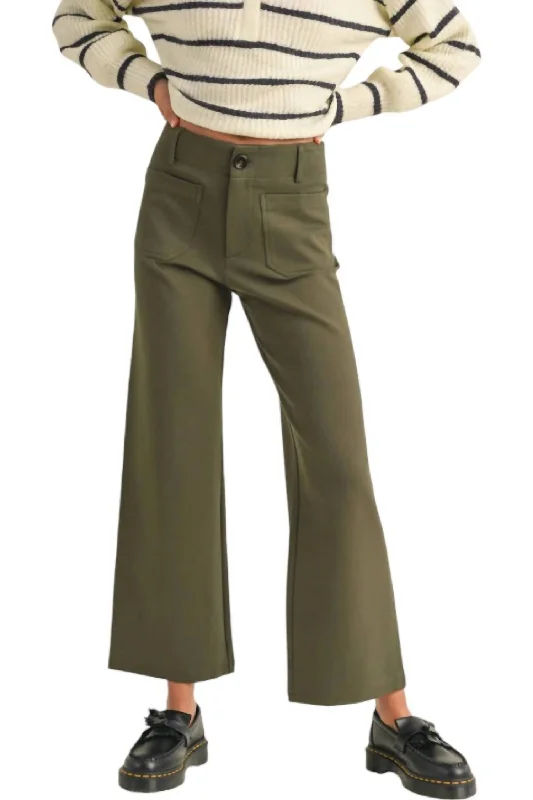 White starry Pants-Ponte Crop Pants In Olive