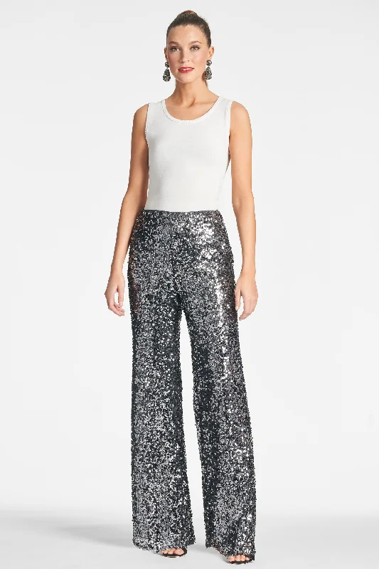 White sleek design Pants-Sequin Alli Pant - Gunmetal