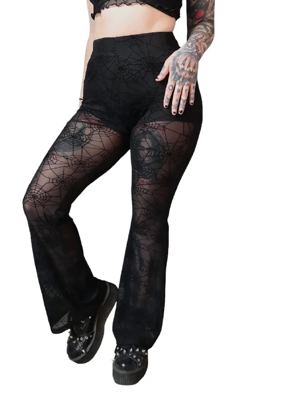 Black galaxy Pants-Spider Web Mesh Flare Pants In Black