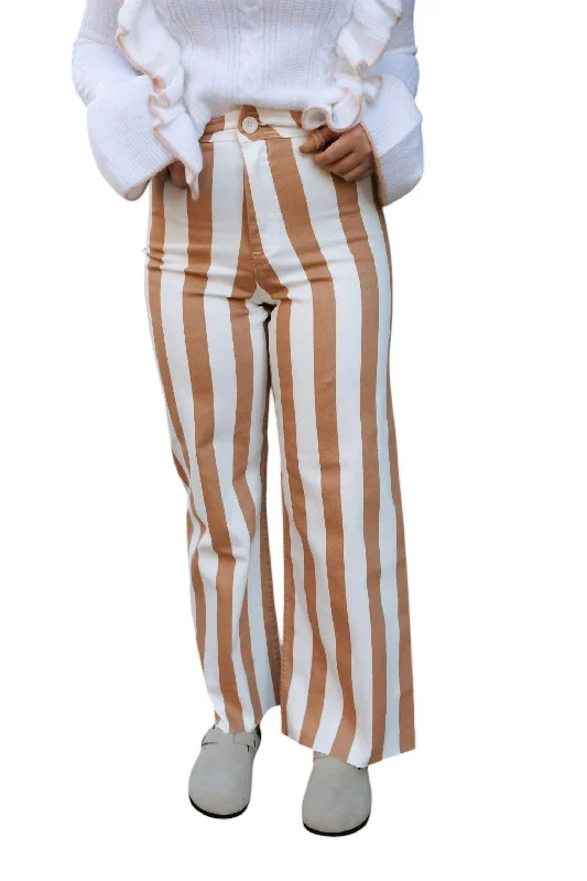 Black sports team Pants-Stripe Stretch Pants In Toffee