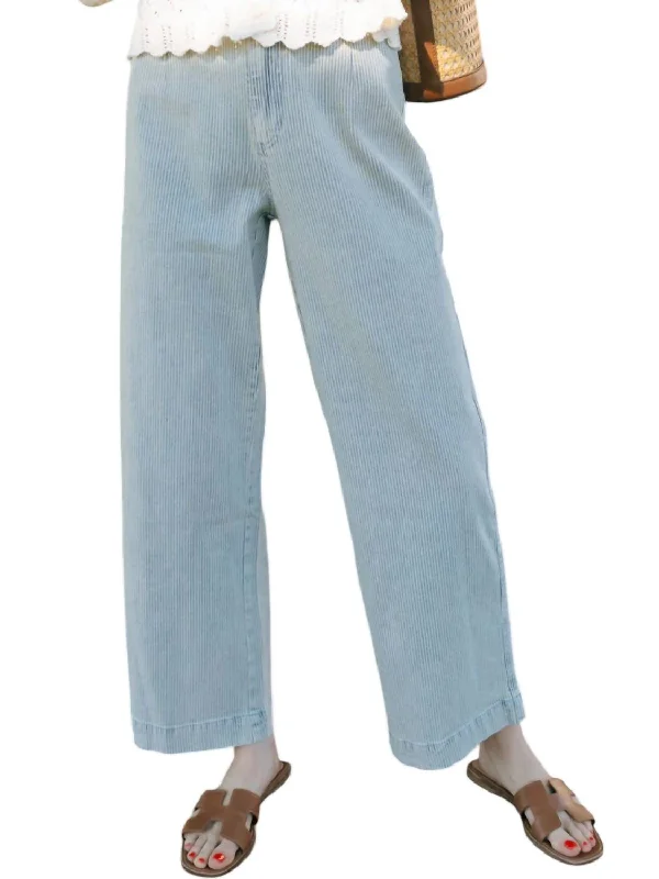 Budget polyester Pants-Stripe Wide Leg Pants In Blue