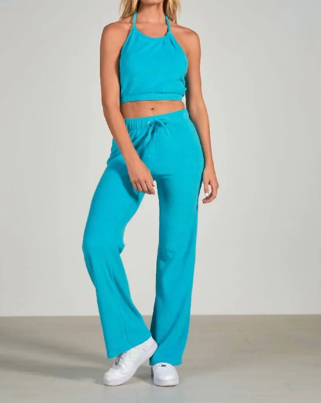 Pink anti-slip Pants-Summer Bright Drawstring Pant In Turquiose