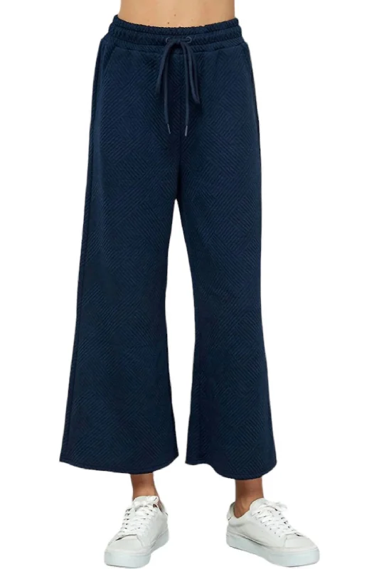 Gray reflective Pants-Textured Soft Cropped Wide Pants In Navy