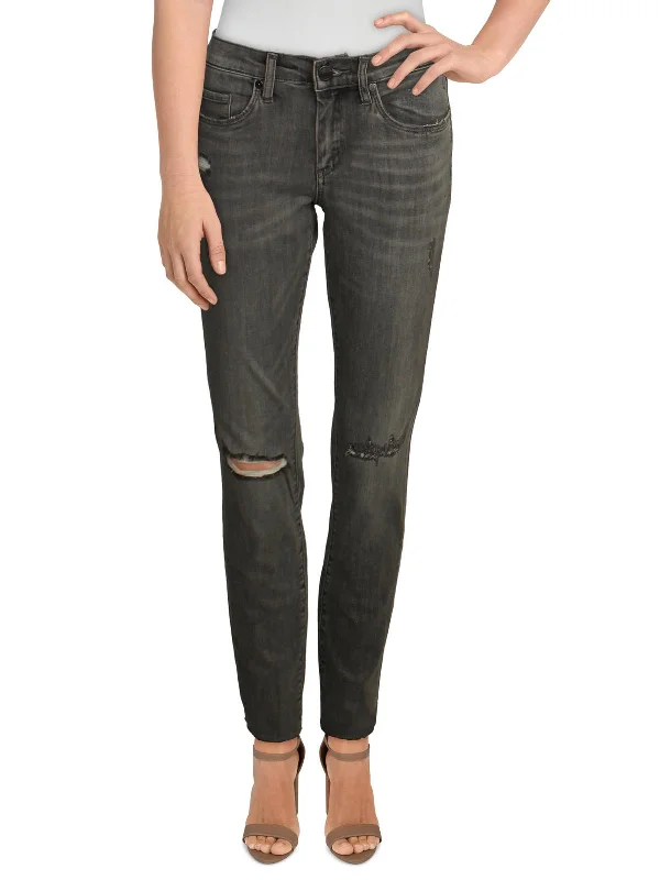 Black gamer Pants-The Bond Womens Mid Rise Raw Hem Skinny Jeans