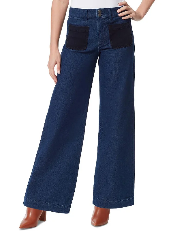 Yellow coffee Pants-Womens Dark Wash High Rise Wide Leg Jeans