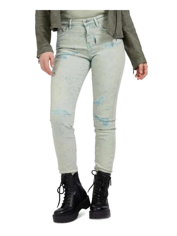 Blue baggy Pants-Womens Distressed High Rise Colored Skinny Jeans