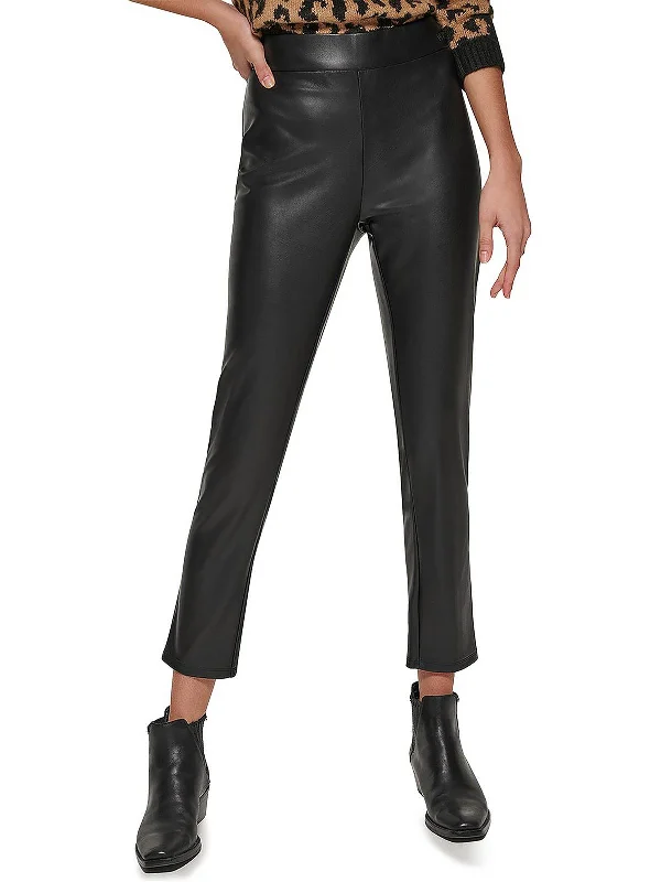 Orange fresh Pants-Womens Faux Leather High Rise Skinny Pants