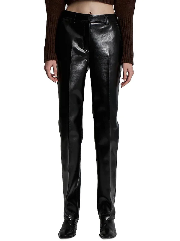 Party bold Pants-Womens Faux Leather High Rise Straight Leg Pants