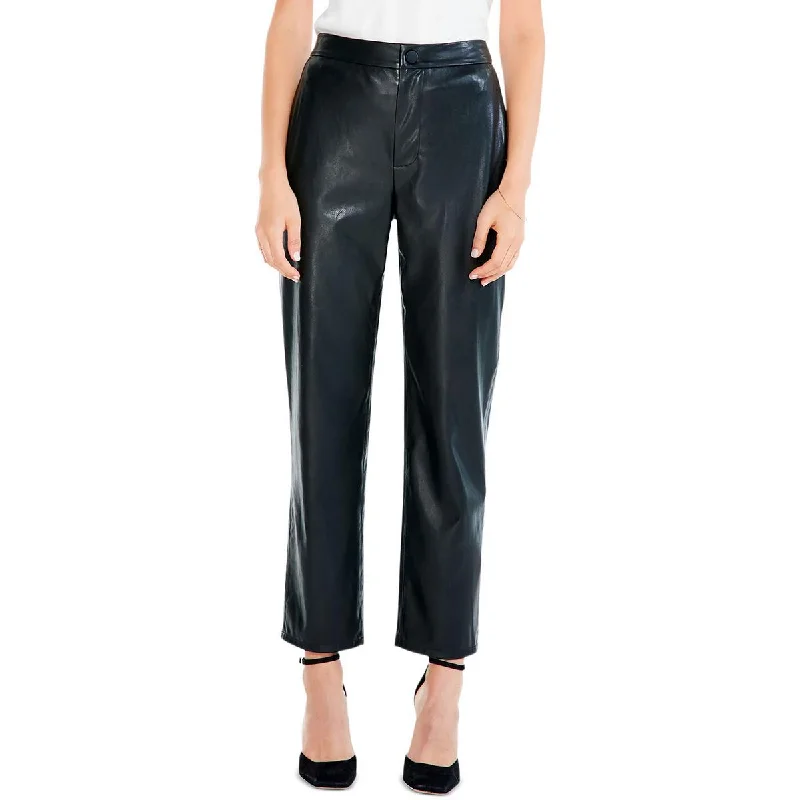 Wool warm Pants-Womens Faux Leather High Rise Straight Leg Pants