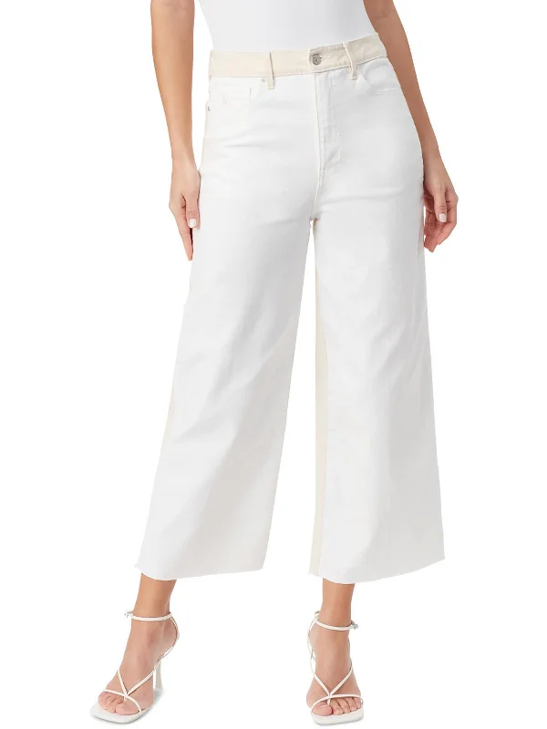 White skyline Pants-Womens High Rise Cropped Wide Leg Jeans