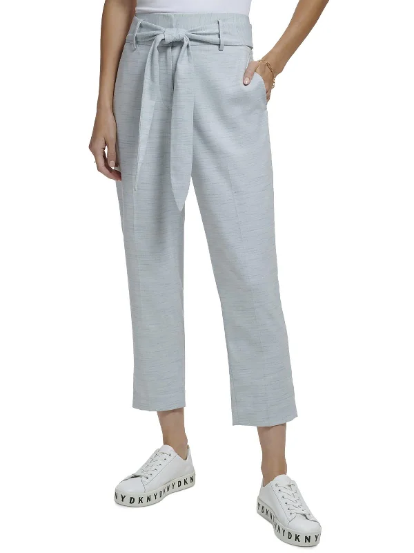 Gray alien Pants-Womens High Rise Tie Waist Straight Leg Pants