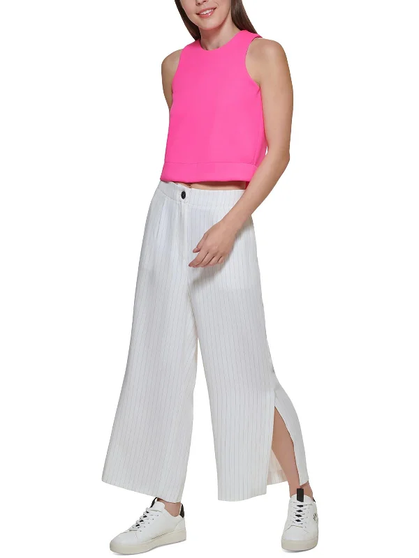 Casual Friday Pants-Womens High Waist Crop Wide Leg Pants