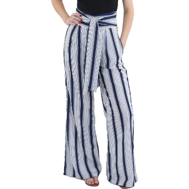 White green fabric Pants-Womens High Waist Striped Trouser Pants