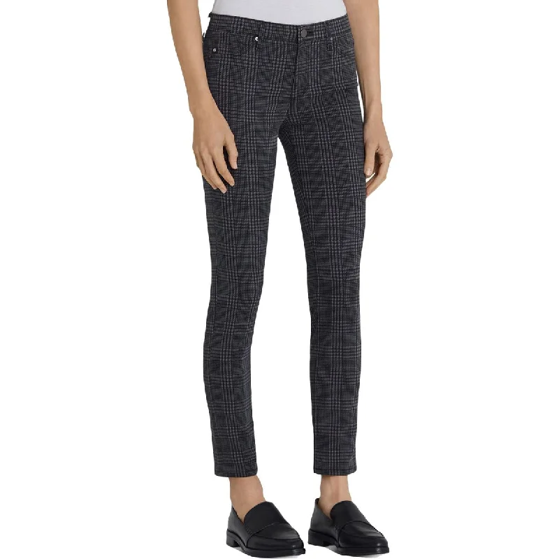 Black slim Pants-Womens Houndstooth Mid-Rise Ankle Pants