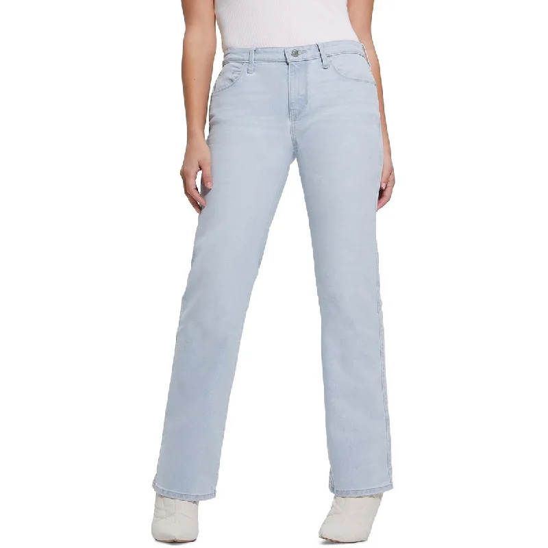 Long white Pants-Womens Knit Denim Straight Leg Jeans