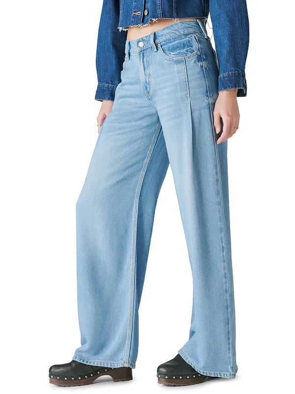 Durable denim Pants-Womens Palazzo Light Wash Wide Leg Jeans