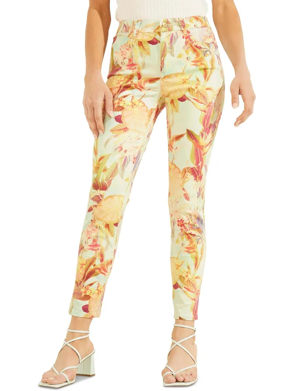 Camping rugged Pants-Womens Tencel Floral Skinny Pants